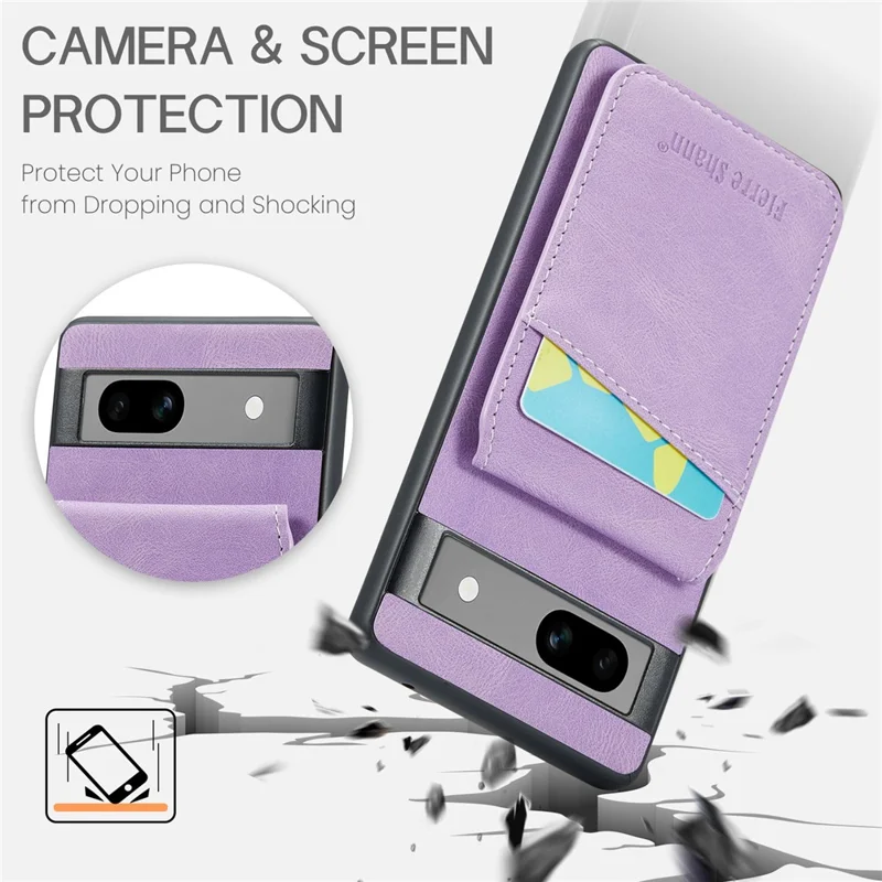 FIERRE SHANN For Google Pixel 8 Cell Phone Case Kickstand Design PU+TPU Cover - Purple