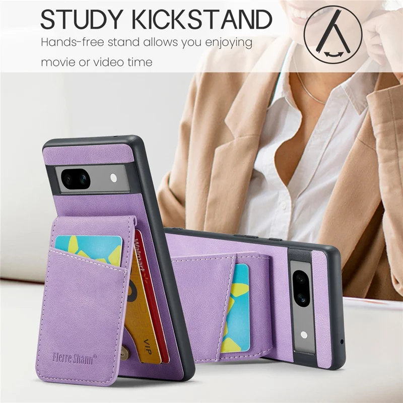 FIERRE SHANN For Google Pixel 8 Cell Phone Case Kickstand Design PU+TPU Cover - Purple