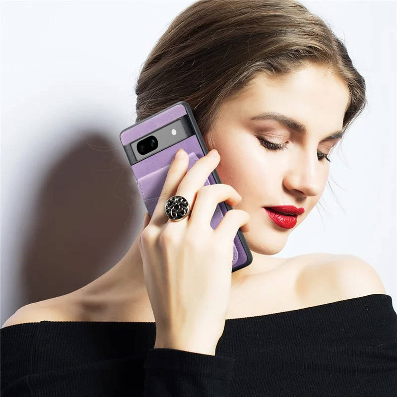 FIERRE SHANN For Google Pixel 8 Cell Phone Case Kickstand Design PU+TPU Cover - Purple