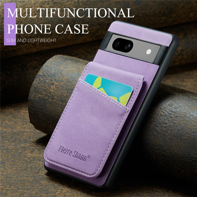 FIERRE SHANN For Google Pixel 8 Cell Phone Case Kickstand Design PU+TPU Cover - Purple