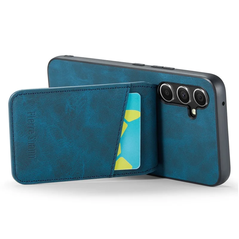 FIERRE SHANN For Samsung Galaxy S23 FE Cell Phone Case Card Slots Anti-collision PU+TPU Cover - Blue