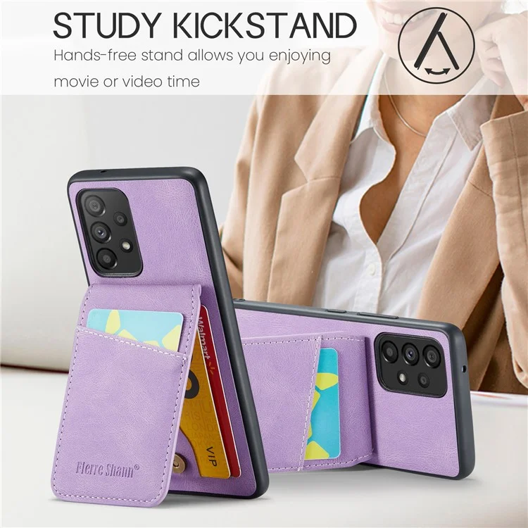 FIERRE SHANN For Samsung Galaxy A23 4G / A23 5G (Global Version) Card Slots Cell Phone Case - Purple