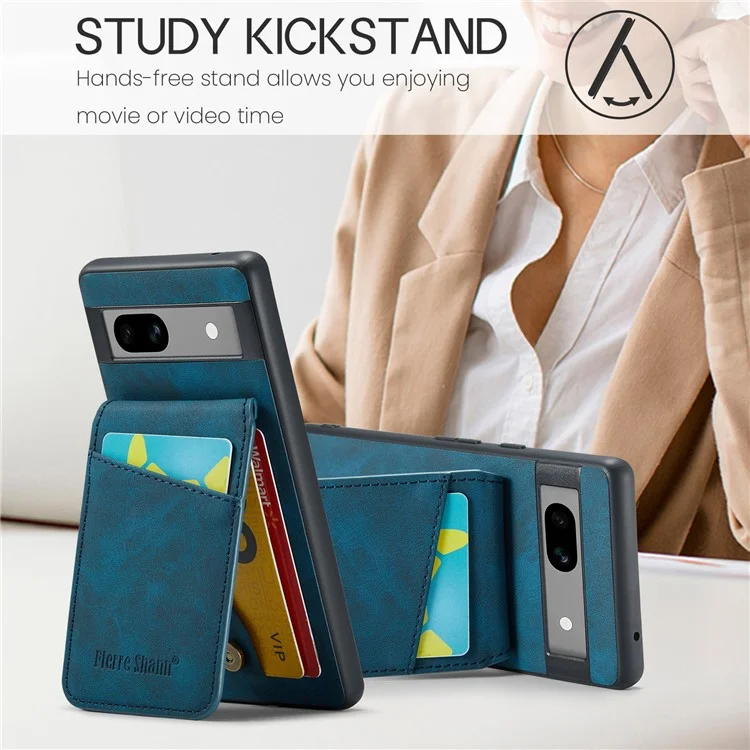 Fierre Shann Pour Google Pixel 8a Case de Téléphone Portable RFID Blocking Carte Slots pu + Tpu Couverture - Bleu