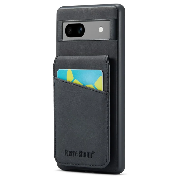 FIERRE SHANN Para Google Pixel 8a Capa de Telefone Celular RFID Blocking Card Slots PU+TPU Capa - Preto