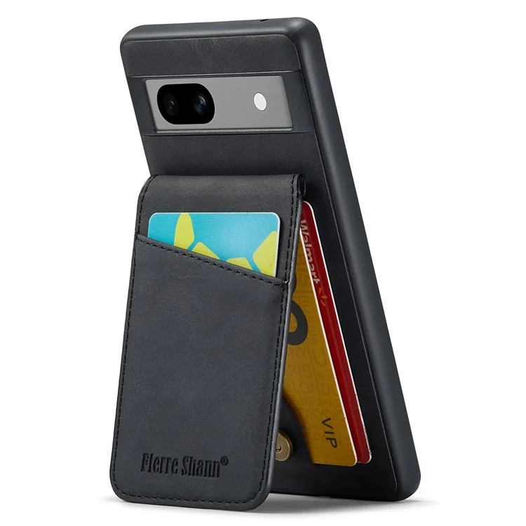 Fierre Shann Para Google Pixel 8a Caixa de Celular Capa de Bloqueio RFID Slots de Cartão PU+TPU Tampa - Preto