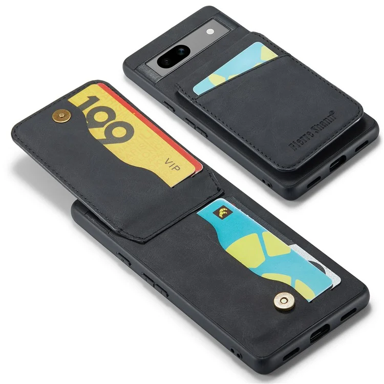 Fierre Shann Para Google Pixel 8a Caixa de Celular Capa de Bloqueio RFID Slots de Cartão PU+TPU Tampa - Preto