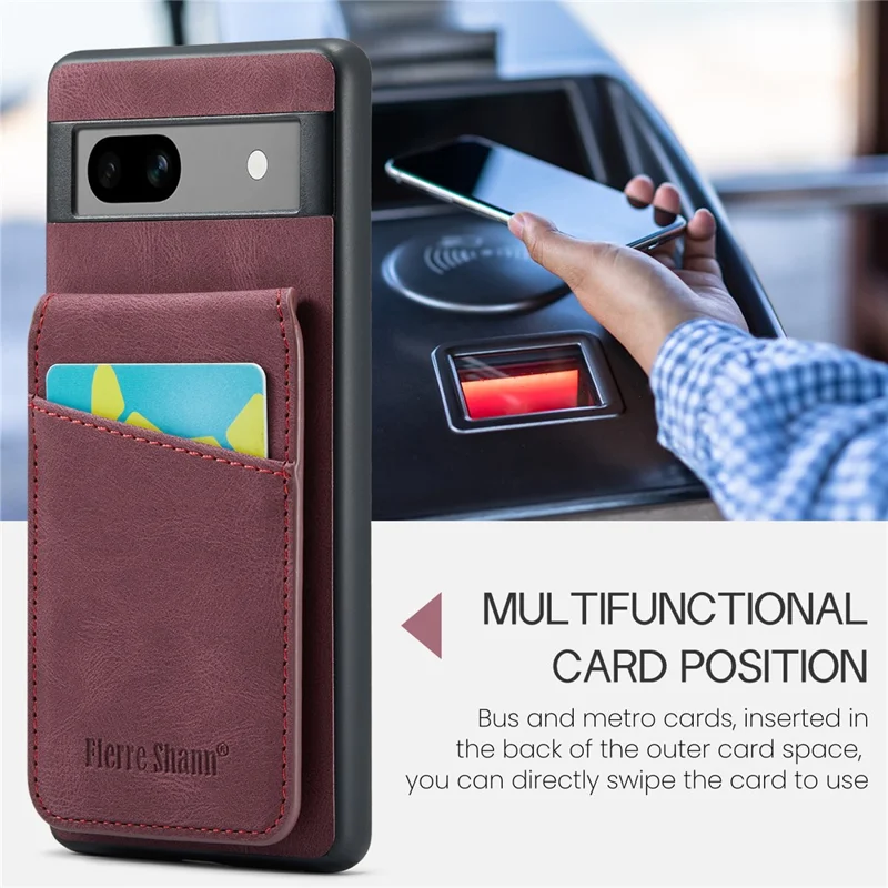 FIERRE SHANN For Google Pixel 8a Cell Phone Case RFID Blocking Card Slots PU+TPU Cover - Red