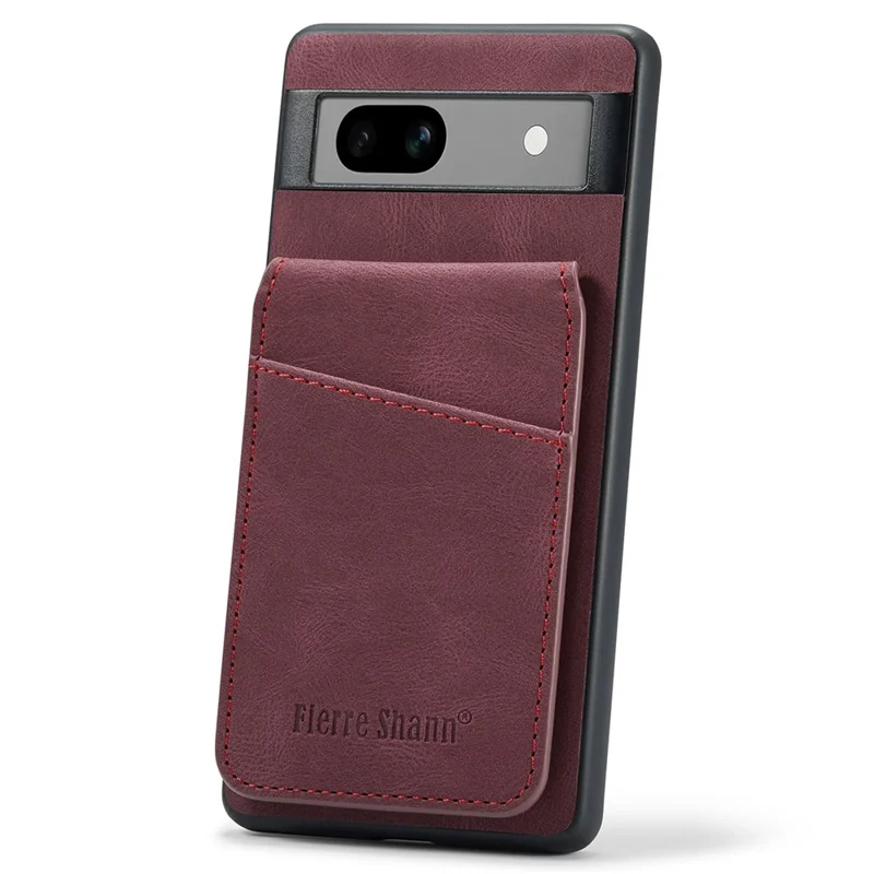 FIERRE SHANN For Google Pixel 8a Cell Phone Case RFID Blocking Card Slots PU+TPU Cover - Red