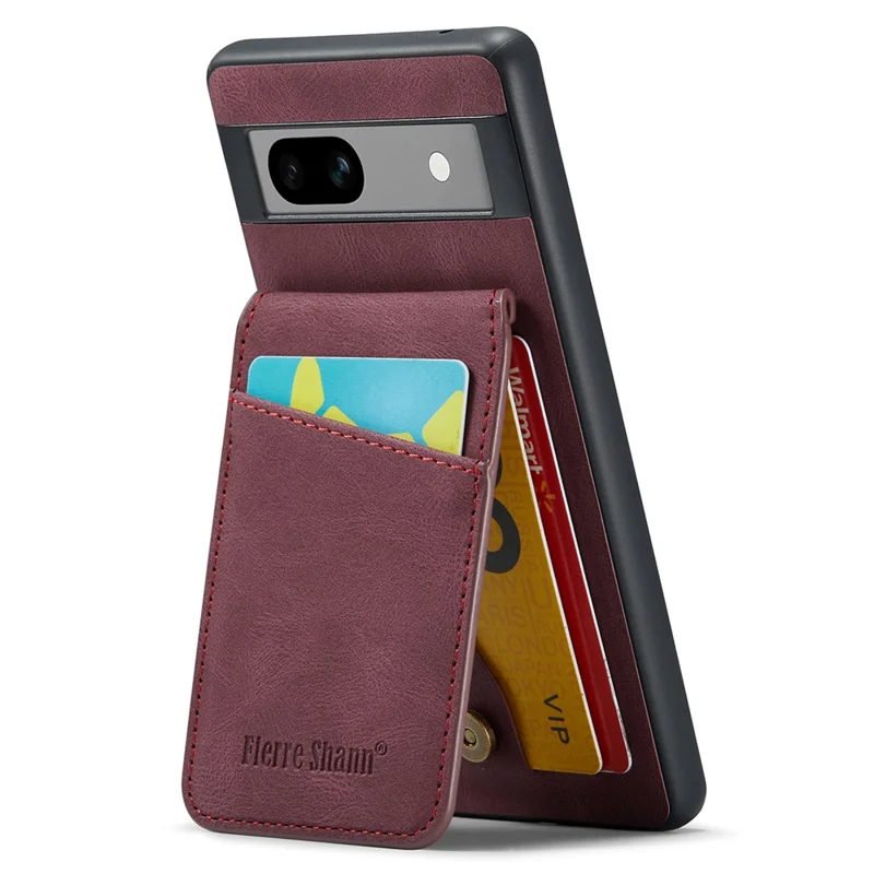 FIERRE SHANN For Google Pixel 8a Cell Phone Case RFID Blocking Card Slots PU+TPU Cover - Red