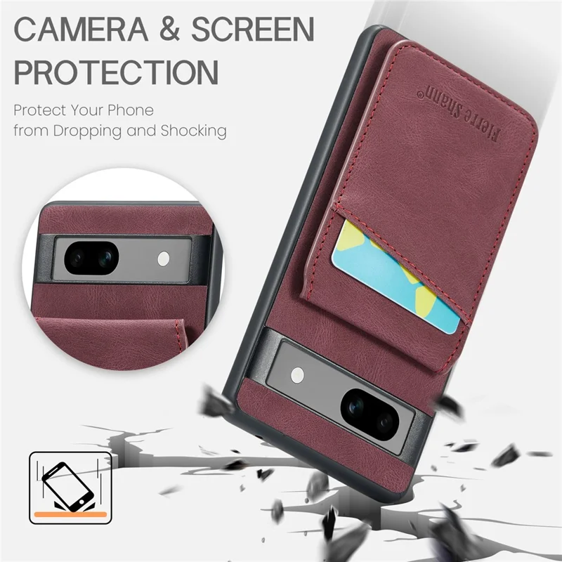 FIERRE SHANN For Google Pixel 8a Cell Phone Case RFID Blocking Card Slots PU+TPU Cover - Red