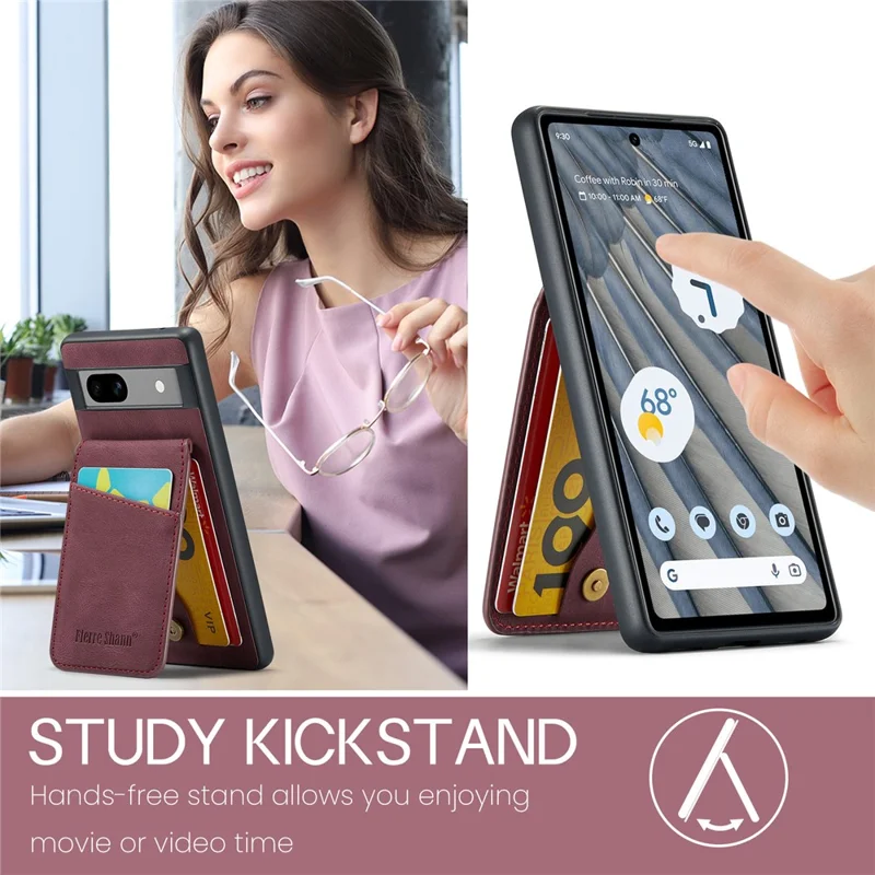 FIERRE SHANN For Google Pixel 8a Cell Phone Case RFID Blocking Card Slots PU+TPU Cover - Red