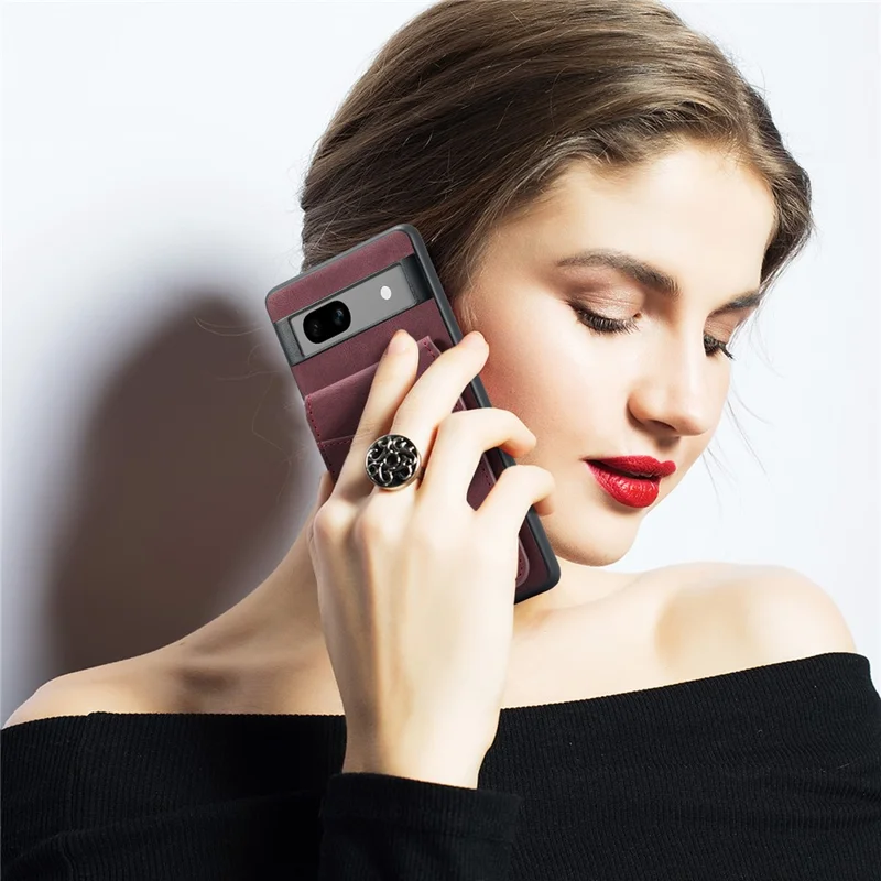 FIERRE SHANN For Google Pixel 8a Cell Phone Case RFID Blocking Card Slots PU+TPU Cover - Red