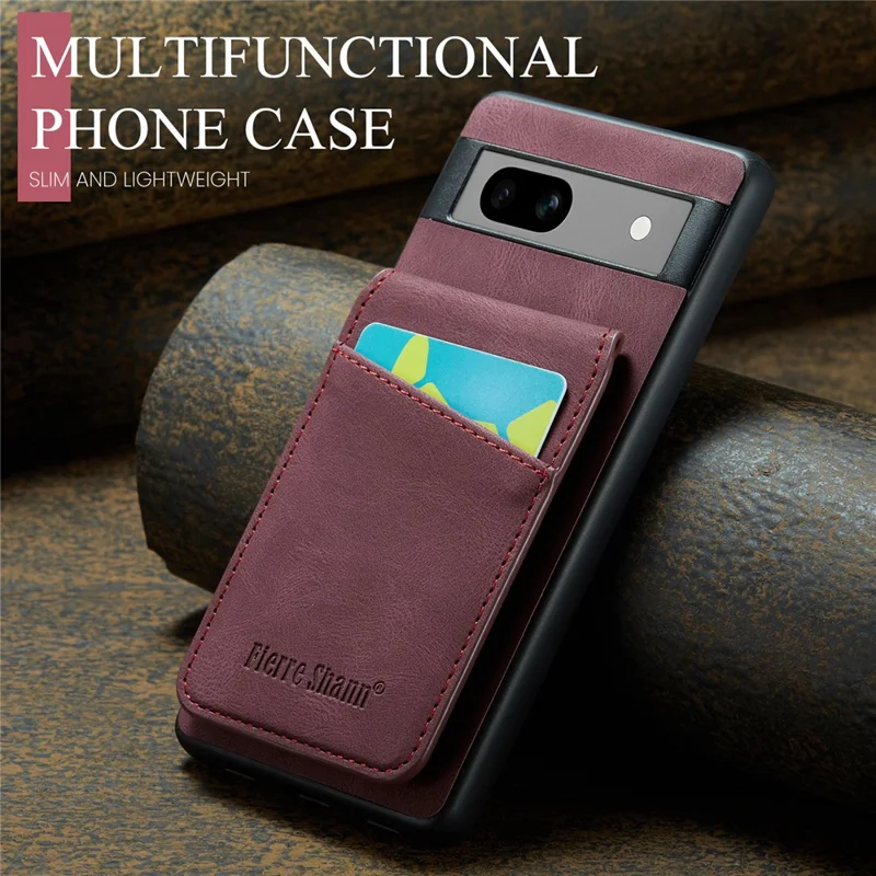 FIERRE SHANN For Google Pixel 8a Cell Phone Case RFID Blocking Card Slots PU+TPU Cover - Red