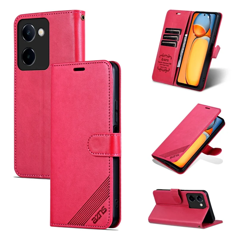 AZNS Para Capa de Couro Sintético Carteira Flip Phone Cover vivo Y100i 5G - Vermelho