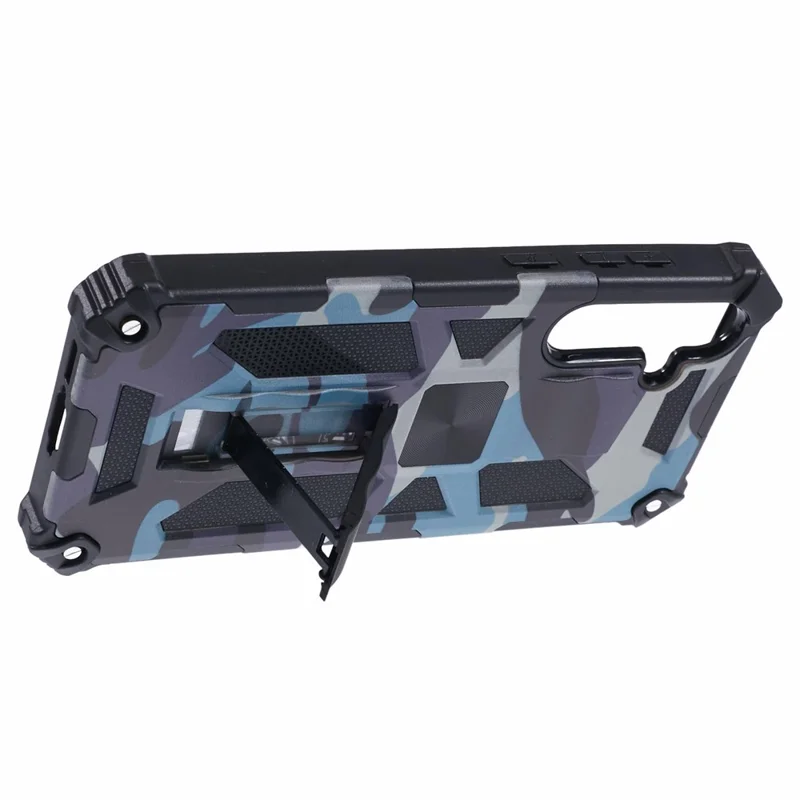 For Samsung Galaxy A55 5G Phone Case Kickstand Protective Cover Camouflage Pattern - Navy Blue