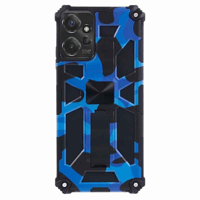 For Motorola Moto G Power (2024) Camouflage Pattern Case Shockproof Kickstand Phone Cover - Blue