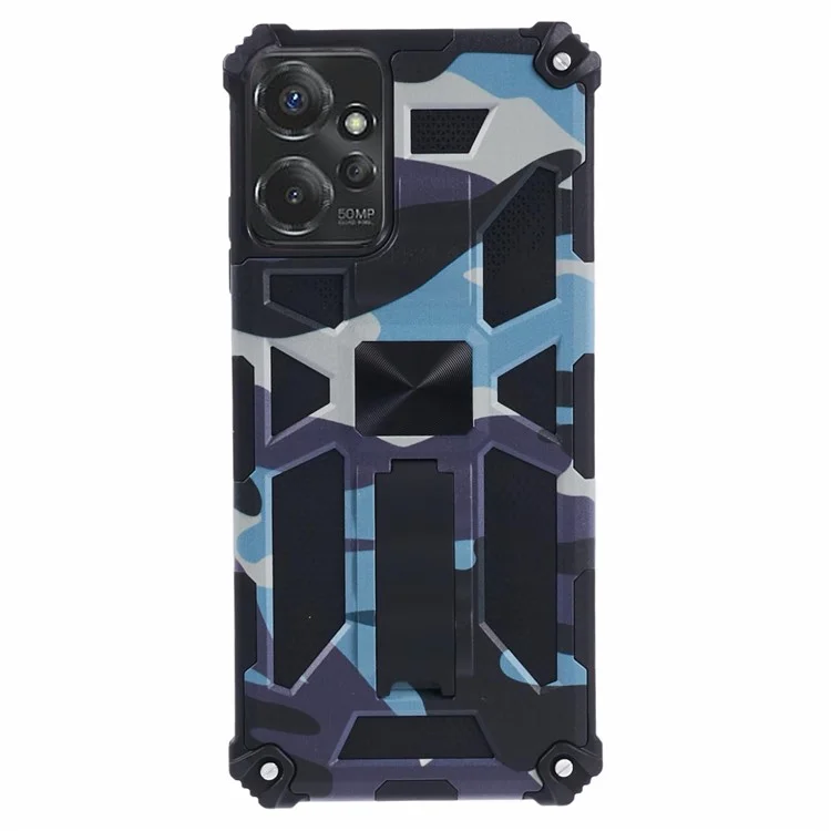 For Motorola Moto G Power (2024) Camouflage Pattern Case Shockproof Kickstand Phone Cover - Navy Blue