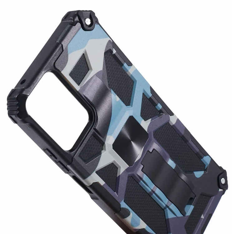 For Motorola Moto G Power (2024) Camouflage Pattern Case Shockproof Kickstand Phone Cover - Navy Blue