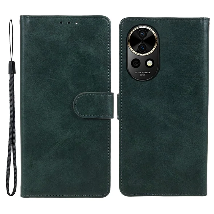 For Huawei nova 12 5G Cell Phone Cover Calf Texture PU Leather Wallet Stand Shockproof Case - Midnight Green