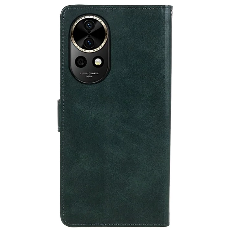 For Huawei nova 12 5G Cell Phone Cover Calf Texture PU Leather Wallet Stand Shockproof Case - Midnight Green