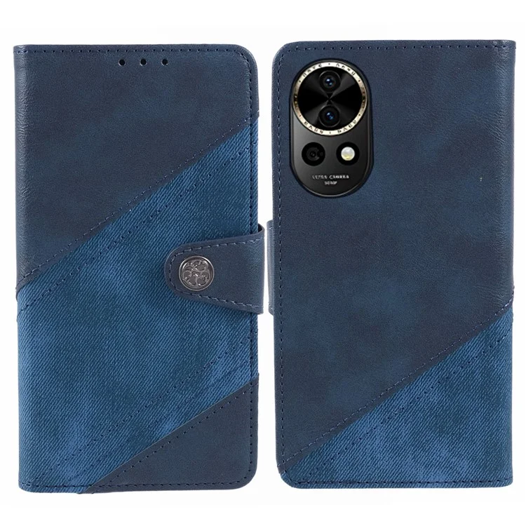 For Huawei nova 12 5G Cell Phone Case PU Leather Splicing Drop-proof Wallet Stand Cover - Dark Blue