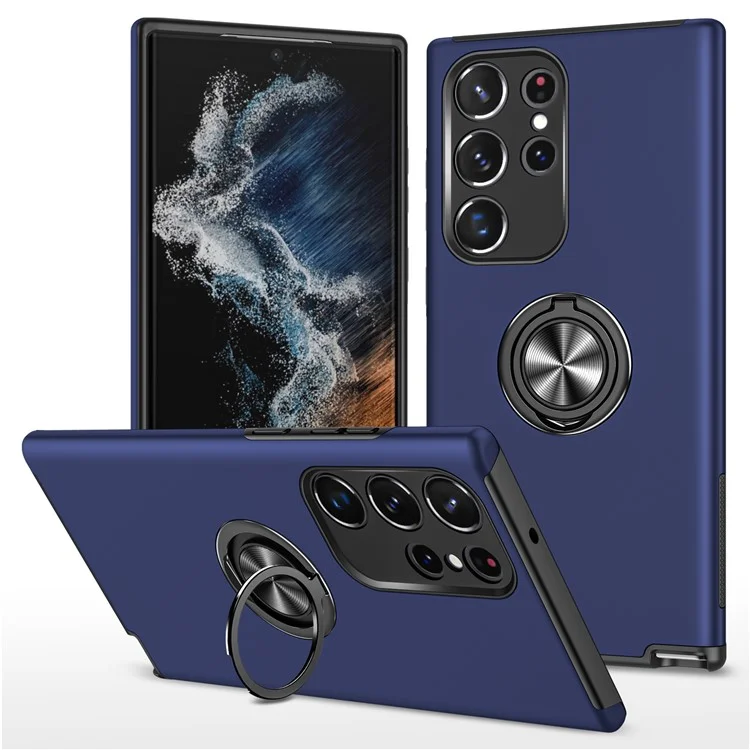 Coque de téléphone portable pour Samsung Galaxy S24 Ultra - Antichocs, anneau de support, coque arrière - Bleu