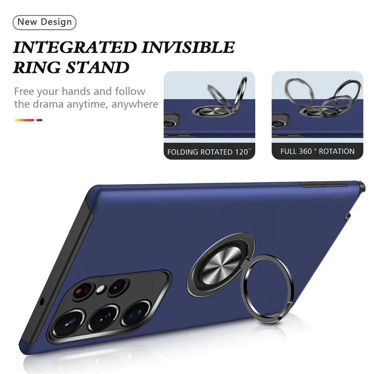 Coque de téléphone portable pour Samsung Galaxy S24 Ultra - Antichocs, anneau de support, coque arrière - Bleu