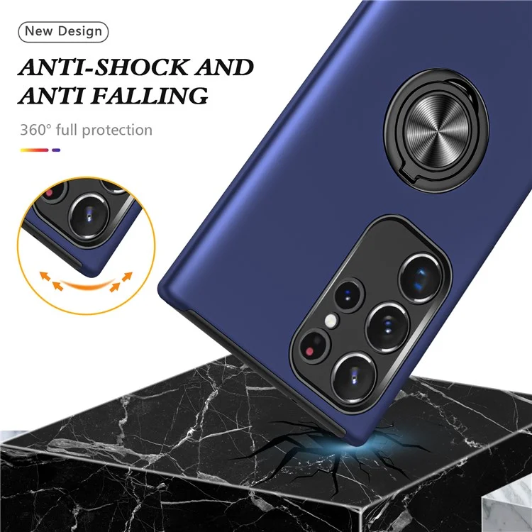 Coque de téléphone portable pour Samsung Galaxy S24 Ultra - Antichocs, anneau de support, coque arrière - Bleu