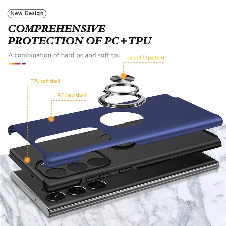Coque de téléphone portable pour Samsung Galaxy S24 Ultra - Antichocs, anneau de support, coque arrière - Bleu