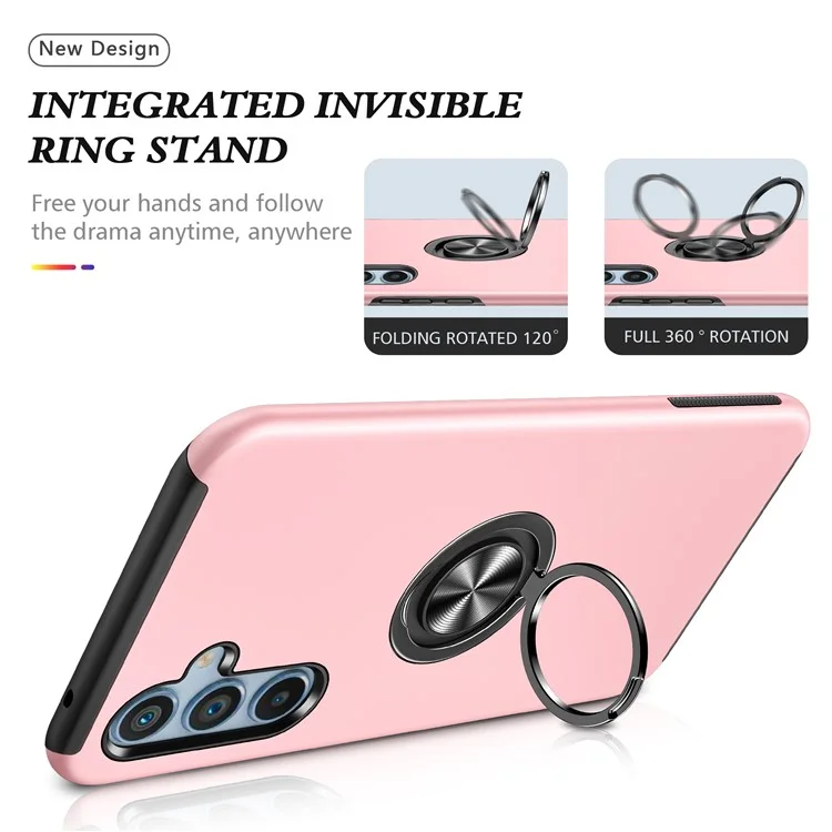 Capa para Celular Samsung Galaxy S24+ Slim-Fit PC+TPU com Suporte de Anel - Rose Gold