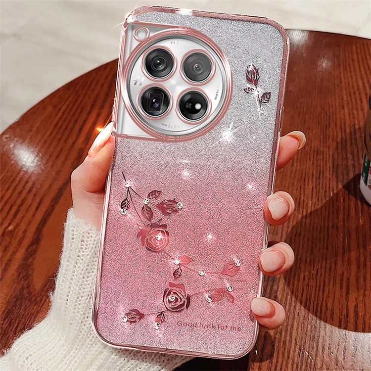KADEM Handyhülle für OnePlus 12 5G Blumendekoration Farbverlauf TPU Handyhülle - Roségold