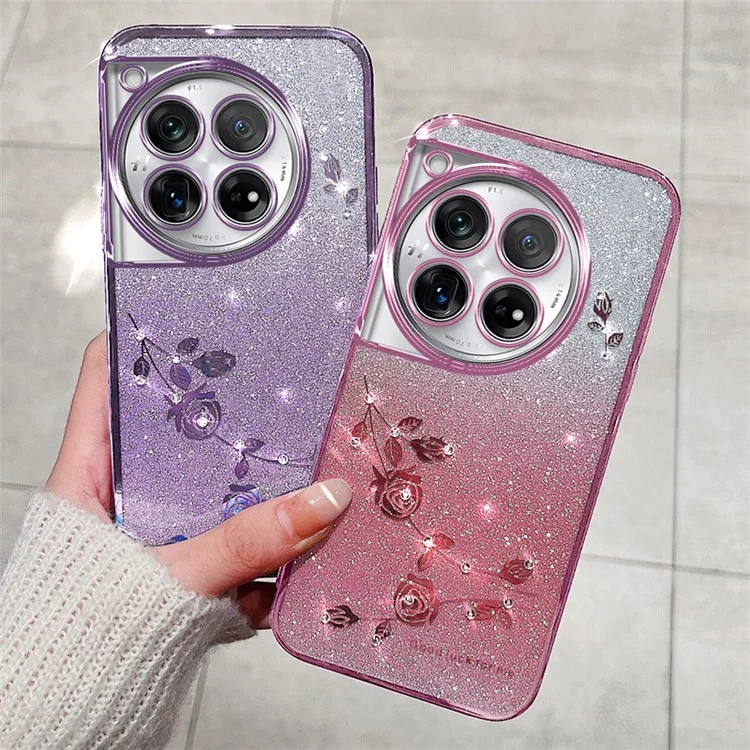 KADEM Handyhülle für OnePlus 12 5G Blumendekoration Farbverlauf TPU Handyhülle - Roségold