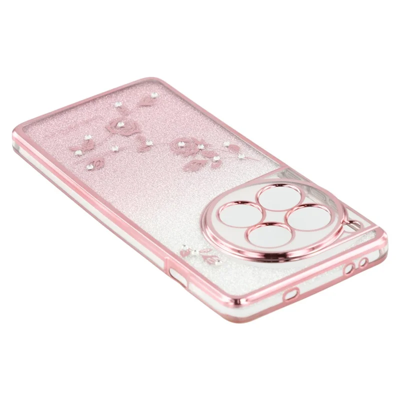 KADEM For OnePlus 12 5G Cover Flower Pattern Gradient TPU Anti-scratch Cell Phone Case with Strap - Rose Gold
