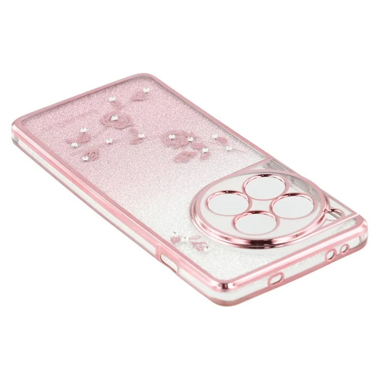 Kadem Pour OnePlus 12 5G Téléphone Portable Bague Ring Kickstand Anti-scratch Glitter TPU Cover - or Rose