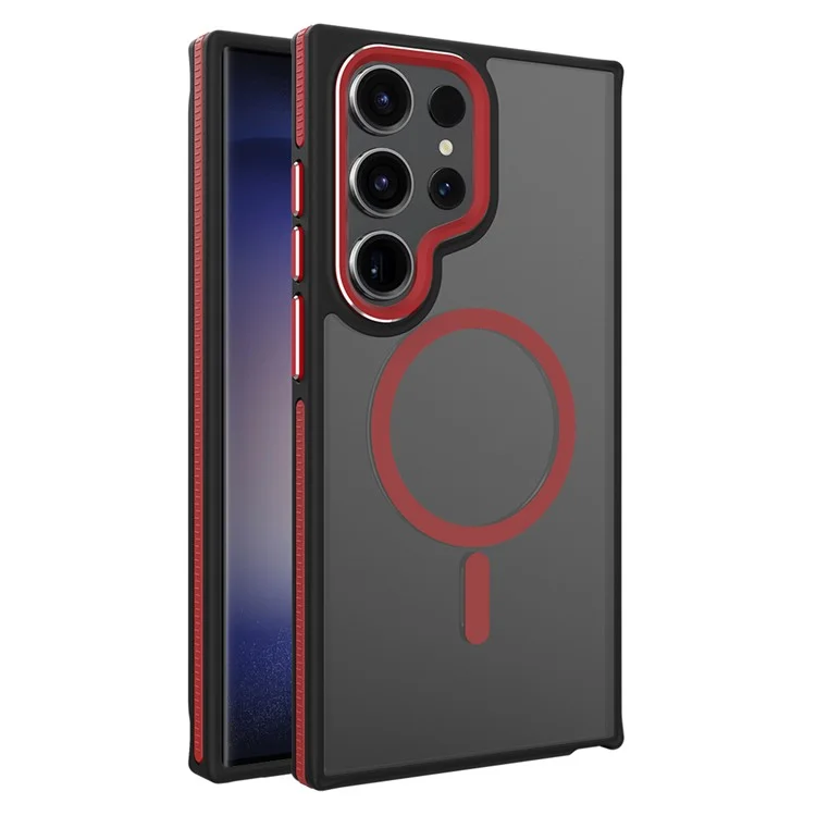 Pour Samsung Galaxy S23 Ultra Case Slim-Fit TPU+PC Protective Shell Compatible avec MagSafe - Vin Rouge