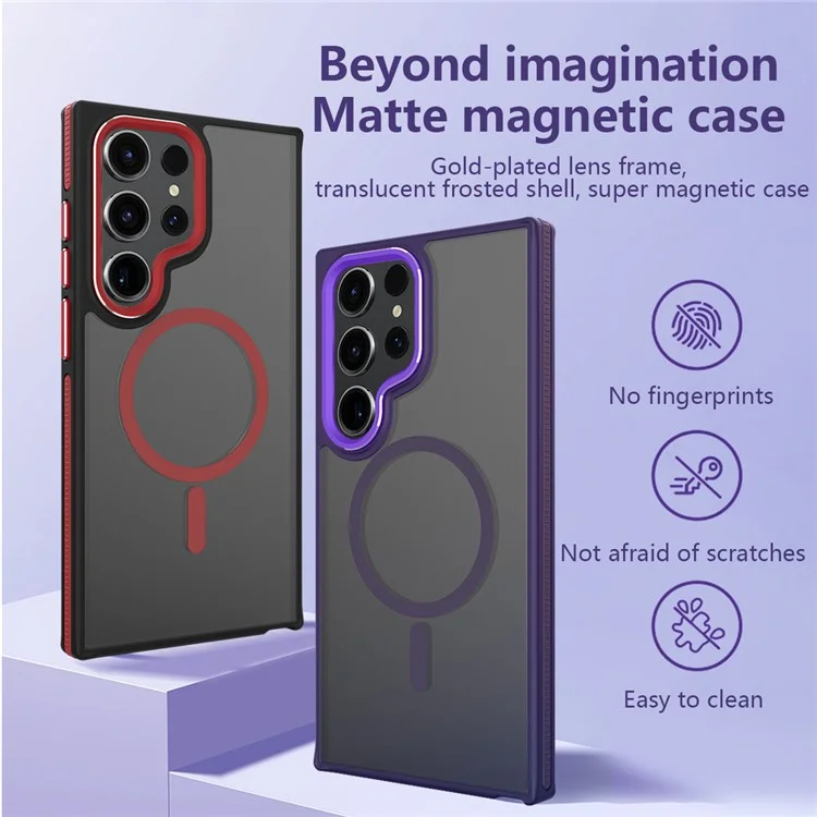 Pour Samsung Galaxy S23 Ultra Case Slim-Fit TPU+PC Protective Shell Compatible avec MagSafe - Vin Rouge