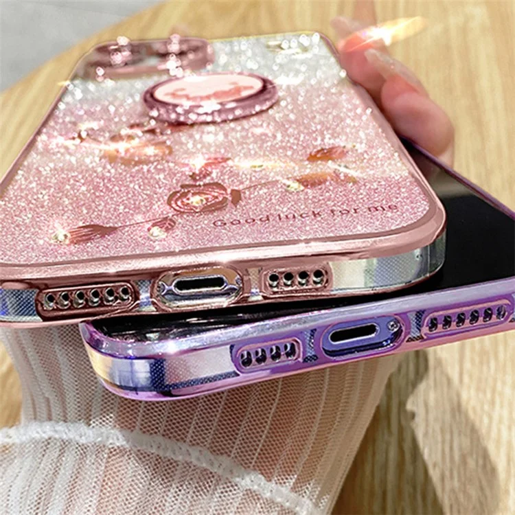 KADEM für Samsung Galaxy A55 5G Handyhülle mit Ringhalterung, stoßfest, TPU-Abdeckung mit Glitter - Roségold