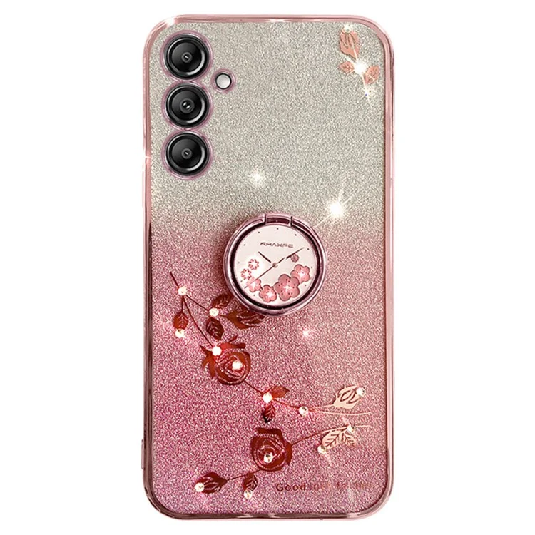 KADEM para Samsung Galaxy A15 4G / 5G Funda Rhinestone Flower Finger Ring Kickstand TPU Phone Cover - Rose Gold