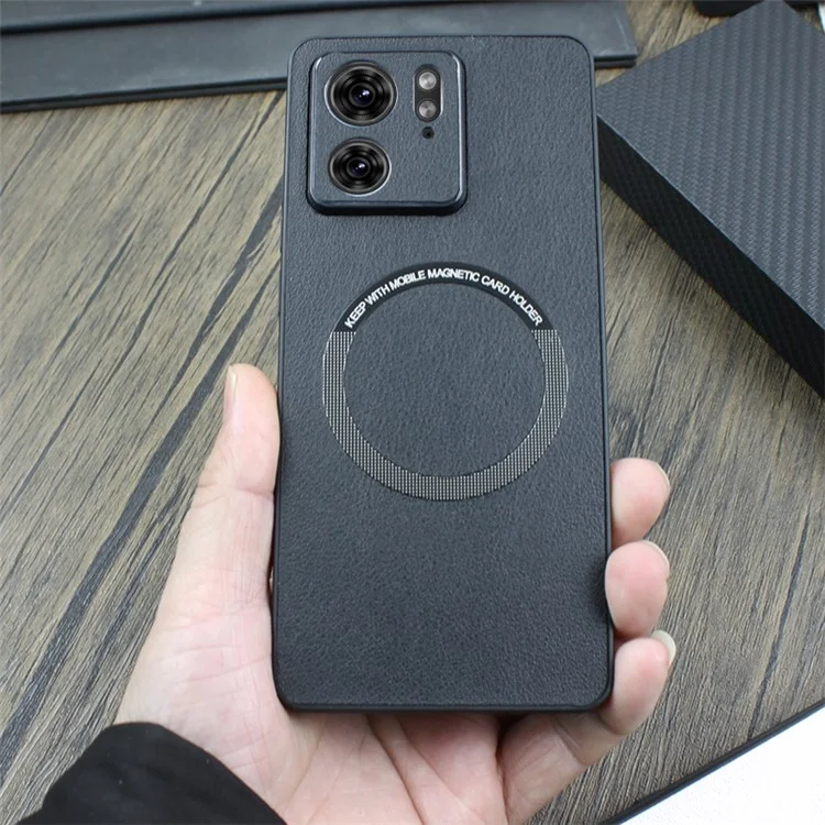 Pour étui de téléphone portable Motorola Edge 40 5G Étui en cuir + TPU compatible avec MagSafe - Noir