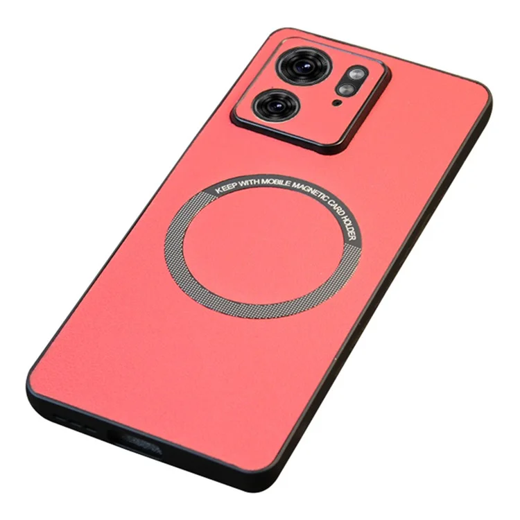 For Motorola Edge 40 5G Cell Phone Case Leather+TPU Cover Compatible with MagSafe - Red