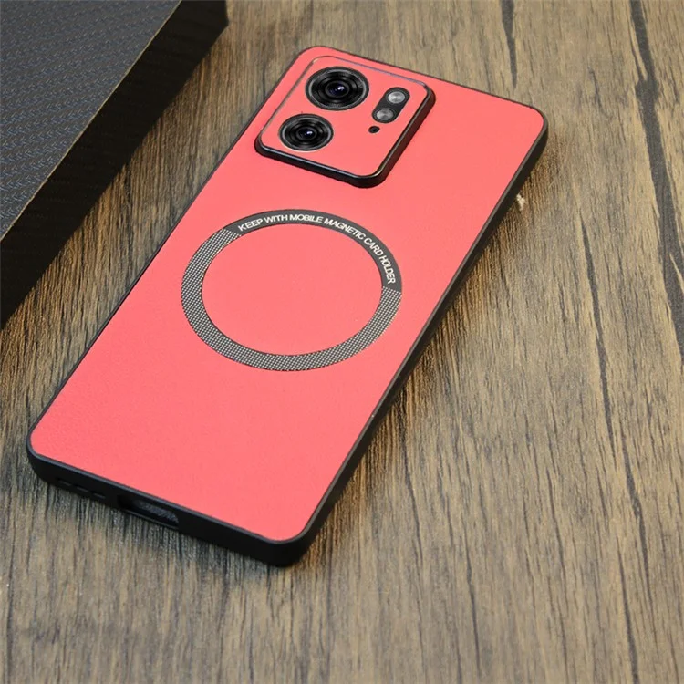 For Motorola Edge 40 5G Cell Phone Case Leather+TPU Cover Compatible with MagSafe - Red