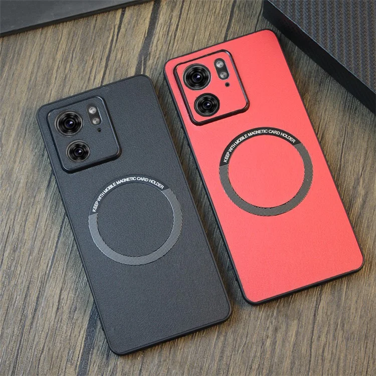 For Motorola Edge 40 5G Cell Phone Case Leather+TPU Cover Compatible with MagSafe - Red