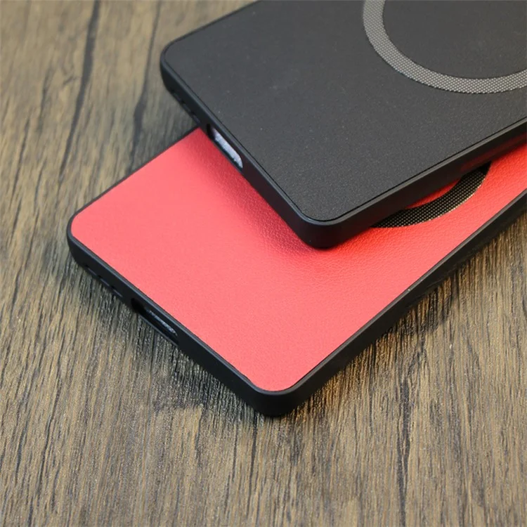 For Motorola Edge 40 5G Cell Phone Case Leather+TPU Cover Compatible with MagSafe - Red