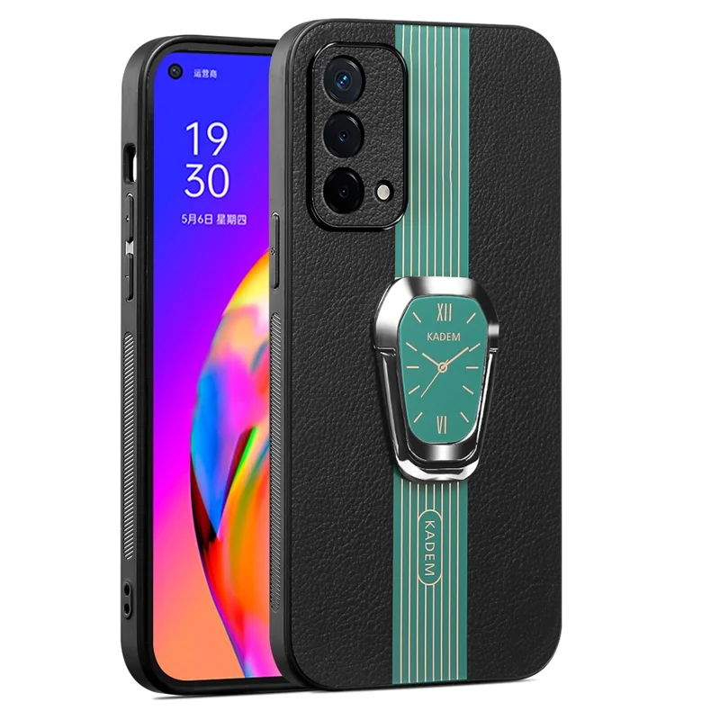 KADEM For Oppo A93 5G Cell Phone Cover PU+TPU+Acrylic Kickstand Case - Green