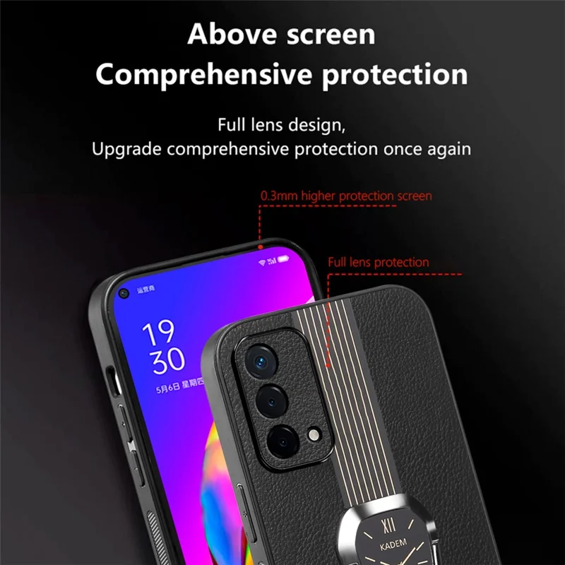 KADEM For Oppo A93 5G Cell Phone Cover PU+TPU+Acrylic Kickstand Case - Green