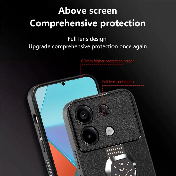 KADEM For Xiaomi Redmi Note 13 4G Cell Phone Case Electroplating Watch Pattern Design Shell - Black