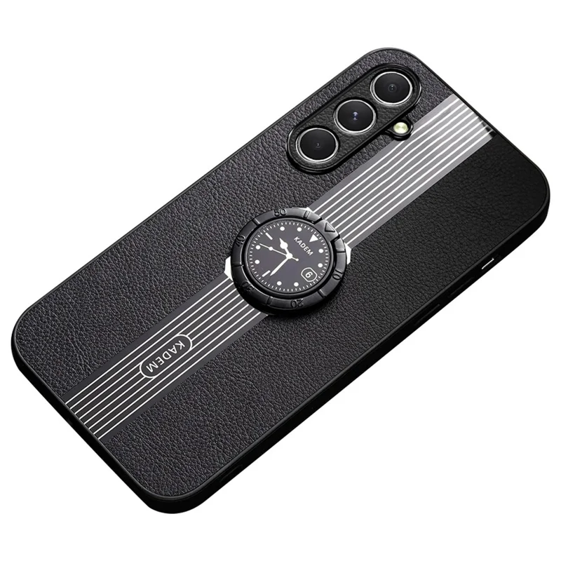 KADEM For Samsung Galaxy A55 5G Cell Phone Case Anti-drop Ring Kickstand Watch Pattern Cover - Black