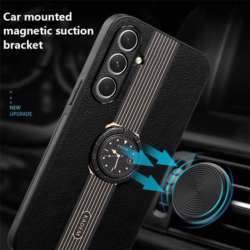 KADEM For Samsung Galaxy A55 5G Cell Phone Case Anti-drop Ring Kickstand Watch Pattern Cover - Black