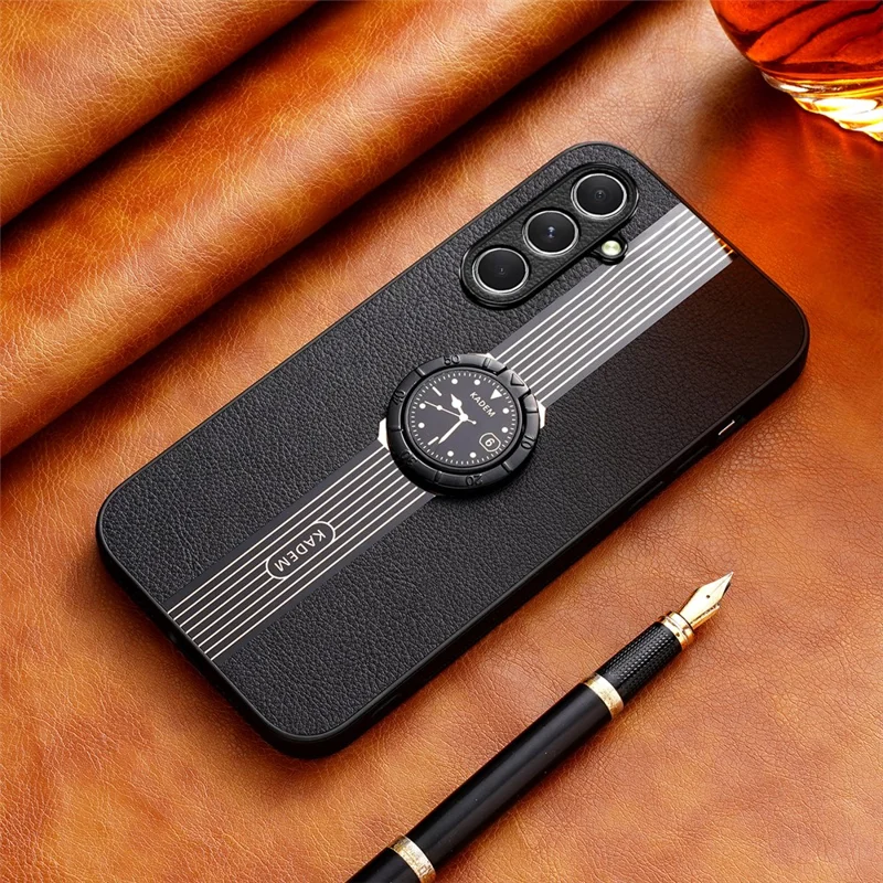 KADEM For Samsung Galaxy A55 5G Cell Phone Case Anti-drop Ring Kickstand Watch Pattern Cover - Black