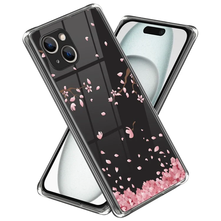 Phone Case for iPhone 15 Pattern Printing Soft TPU Phone Cover - Sakura